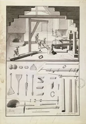 Gjuteri, ritning till Description des Arts et Métiers, av L. Simonneau, som inspirerade Diderot till Encyclopédie