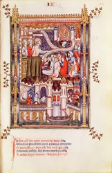 Fr 2091 fol.111 St. Denis predikar för parisarna som bryter sina hedniska idoler, från Vie de St. Denis, 1317