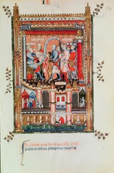 Fr 2091 fol.129 Sisinnius ger order till St. Denis och hans följeslagare framför honom, från Vie de St. Denis, 1317