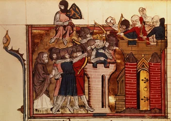 Fr 22495 f.69v Korsfararanfallet på Jerusalem 1099, från Le Roman de Godefroi de Bouillon