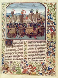 Fr 2643 f.82 Slaget vid Ecluse, 24 juni 1340, från Froissarts Chronicle