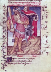 Fr 606 f.11 Ulysses genomborrar kyklopens öga, från Epitre dOthea, av Epitremästaren, c.1406