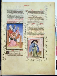 Fr 606 f.35 Lyckohjulet och världsliga njutningars förräderi, från LEpitre dOthea, av Epitremästaren, förvärvad av Jean de Berry c.1405