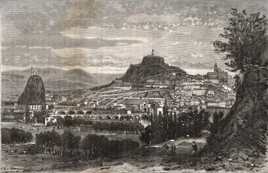 Frankrike, Auvergne, Haute-Loire (43), Le Puy en Velay (Le-Puy-en-Velay) - gravyr i "La France illustrée: geografi, historia, administrationsstatistik" av V.A. Malt-Brown. 1884