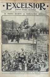 Frankrike förklarar allmän mobilisering den 2 augusti 1914, omslagsillustration av Excelsior söndagen den 2 augusti 1914