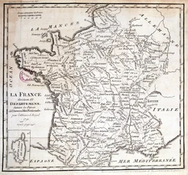 Frankrike indelat i 83 departement enligt nationalförsamlingens dekret från 1791