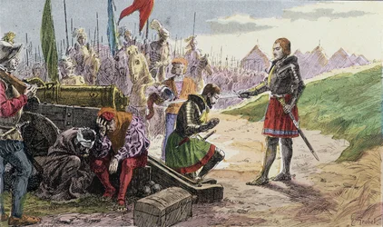 Francois 1st, vapen Chevalier av Bayard, i Marignan - Illustration 1800-talet.