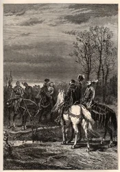 Franska religionskrigen - Oktober 1569 Religionskrig - Samtalen före slaget vid Moncontour (Henri, hertig av Anjou framtida Henrik III och Gaspard II av Coligny - Slaget vid Moncontour (oktober 1569) - gravyr från "" Frankrikes historia berättade till
