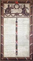 Franska revolutionen: Deklarationen om mänskliga och medborgerliga rättigheter (litografi. 1700-talet)