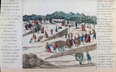 Franska revolutionen: arbetarna på Champs de Mars 1789 i Paris. Paris, Musee Carnavalet
