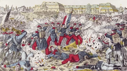 Franska trupper omringade av den preussiska armén vid slaget vid Sedan, 31 augusti 1870