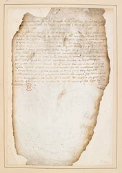 Fransk stridsplan som föregick slaget vid Agincourt, utarbetad av marskalk Boucicault, kapten av Normandie och andra. Mellan 13-21 oktober 1415 (bläck på papper)