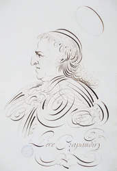 Fransk kalligrafi: Porträtt av fader Crapaudin av Bernard av Paris omkring 1780. Historiskt bibliotek av staden Paris.