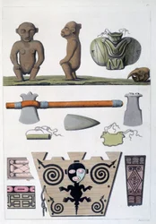 Franska kolonier: föremål från Arawak, de första invånarna på Martinique i Västindien. Gravyr av 1800-talets Chartres, Musee des Beaux Arts