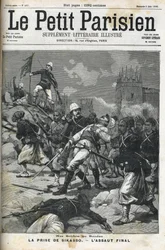 Franska soldater i Sudan: maj 1898. Sack of Sikasso av överste Audeoud (Sudan). Fångandet av Sikasso. Omslag till "" Le petit parisien""" från juni 1898.