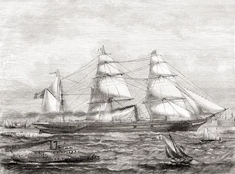 Franska ångdrivna transatlantiska linjefartyget Pereire (1866-1888), från Les Merveilles de la Science, pub.1870