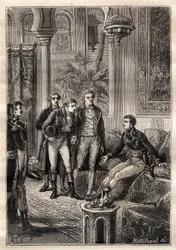 Friedrich Konrad Hornemann (1772-1801) träffade Napoleon Bonaparte i Kairo 1797 i närvaro av Gaspard Monge (1746-1818) och Claude Louis Berthollet (1748-1822) - illustration hämtad från "The Great Mariners of the 18th century"