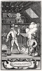 Frontispice av Dubercelle för "Djävulen på två pinnar", c.1787