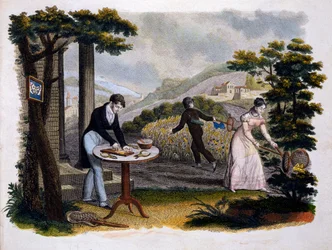 Frontispice från Les Papillons... av Eugene Balland (1796-c.1850), utgiven av P. Blanchard, Lecerf, Paris, 1823 (färgstick)