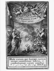 Frontispice of Index of Books föreställande en auto da fe, 1786