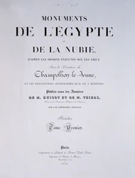 Frontispice av 1:a volymen av Monuments de lEgypte et de la Nubie av konstnären, publicerad i Paris av Firmin-Didot, 1835