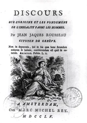 Frontispice till diskurs om ursprunget och grunderna för ojämlikhet bland män av Jean-Jacques Rousseau (1712-78) c.1755