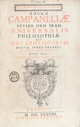 Frontispice to Universal Philosophy av Tommaso Campanella, publicerad i Paris, 1638