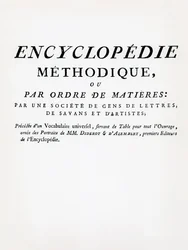 Frontispice to the Methodical Encyclopedia by Order of Subject Matter, redigerad av Denis Diderot och Jean Le Rond DAlembert, publicerad 1782 (tryckt)