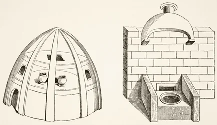 Ugnar, som användes av vetenskapsmän och alkemister under medeltiden, från Science and Literature in the Middle Ages av Paul Lacroix (1806-84) publicerad London 1878