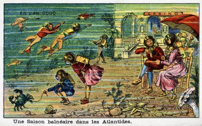 Futuredays: A Nineteenth Century Vision of the Year 2000 - Serien "" In the Year 2000": A Seaside Season in Atlantis. Kromolitografi av Villemard