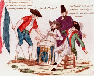 Hasardspel som spelas av de tre ständerna (prästerskap, tiers-etat och adel) (gravyr, sent 1700-tal)