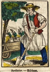 Trädgårdsmästare; Serie om handel, bild av Epinal från 1800-talet.