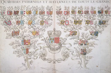 Genealogi över Ludvig XIV (1638-1715) som visar hans rätt till Frankrikes krona, 1643