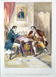 General Augustin de Iturbide, senare kortvarigt kejsare Augustin I av Mexiko, undertecknar Mexikos självständighet med O