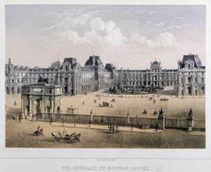 Översikt över det nya Louvren: Arc du Carrousel - Gravyr av 1800-talet.