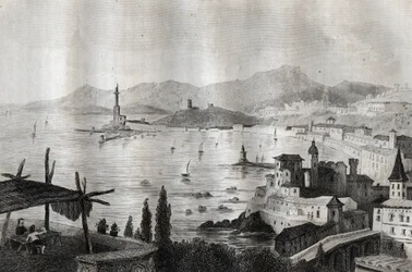 Genova - Gener - Genua - Gravyr från "" Pittoreska Italien"" av M. de Norvins, Ch. Nodier 1834-1836.