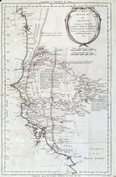 Geografisk karta över Senegal från en atlas av Philippe Buache (1700-1773) 1756 Paris, Naturhistoriska museet