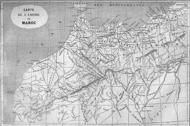 Geografisk karta över kejsardömet Marocko 859. Gravyr i "" Le Monde Illustré"" nr 129 av 1 oktober 1859.