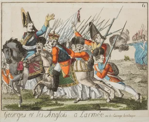George och engelsmännen i armén, ca 1803-4 (färgad gravyr)