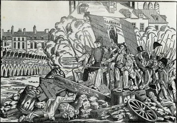 Härliga och minnesvärda strider i juli 1830 i stadshuset i Paris - Revolution de 1830 - Striderna under juli 1830 i Paris.