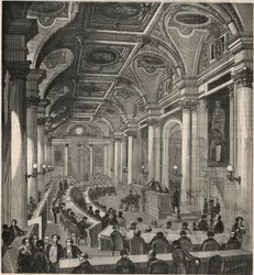 Stort mötesrum vid statsrådet i Paris - Gravyr i "Tableau-de-Paris" av Edmond Texier 1852