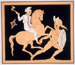 Grekisk krigare i strid med en beriden Amazon, publicerad 1808-10