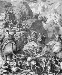 Hannibal korsar Alperna med elefanter för att anlända till Italien (II Punic War). Gravyr av 1800-talet.