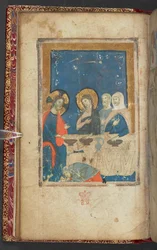 Harley 2928, f.16v, Måltiden i fariséen Simons hus (vellum)