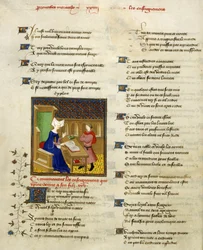 Harley 4431, f.261v Christine de Pisan och hennes son, illustration från "The Collected Works of Christine de Pisan"