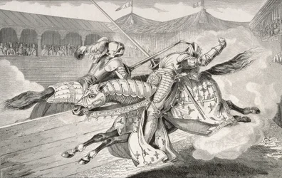 Henri II (1519-59) skadas dödligt vid en tornerspel under sin dotters bröllopsfirande, från 