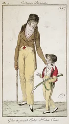 Höghalsad väst och kort morgonrock, från Costumes Parisiens, 1801