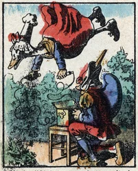 Historia om Dr. Pulcinella (Polichinelle). Trästick av Imaging Pellerin - Epinal, sd. Sent 1800-tal.