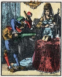 Historia om Dr. Pulcinella (Polichinelle). Trästick av Imaging Pellerin - Epinal, sd. Sent 1800-tal.