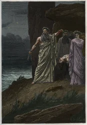 Människooffer av druiden efter Alphonse de Neuville - Druider som erbjuder människooffer - gravyr från "" Frankrikes historia berättad för mina barnbarn"" - av Francois Guizot - 1872-1876